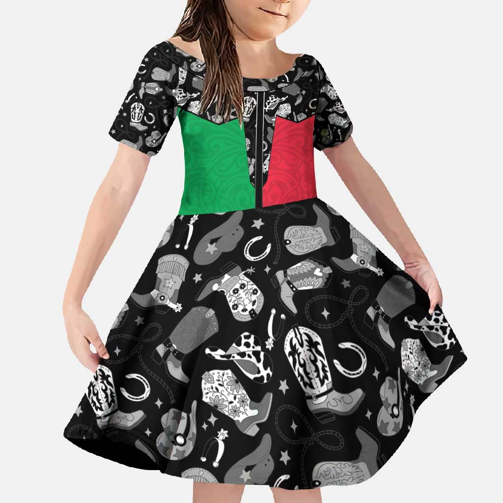 Vanuatu Cowboy Family Matching Long Sleeve Bodycon Dress and Hawaiian Shirt Cowboy Symbols Split Stylized - Polynesian Pride