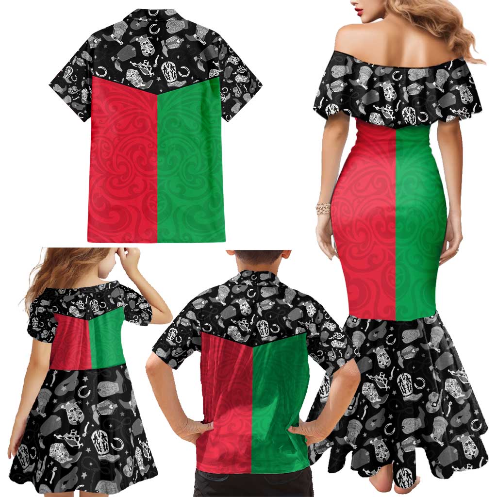 Vanuatu Cowboy Family Matching Mermaid Dress and Hawaiian Shirt Cowboy Symbols Split Stylized - Polynesian Pride