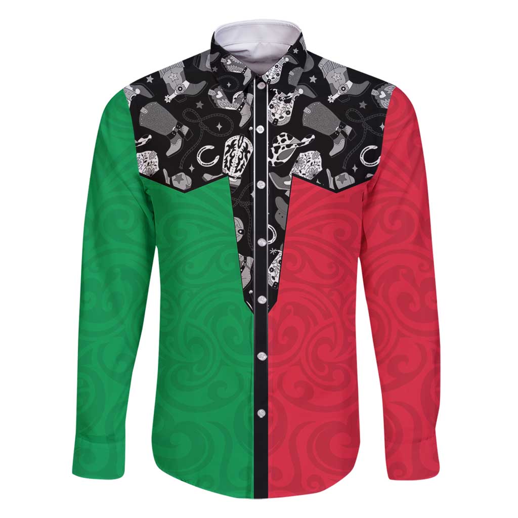 Vanuatu Cowboy Family Matching Mermaid Dress and Hawaiian Shirt Cowboy Symbols Split Stylized - Polynesian Pride
