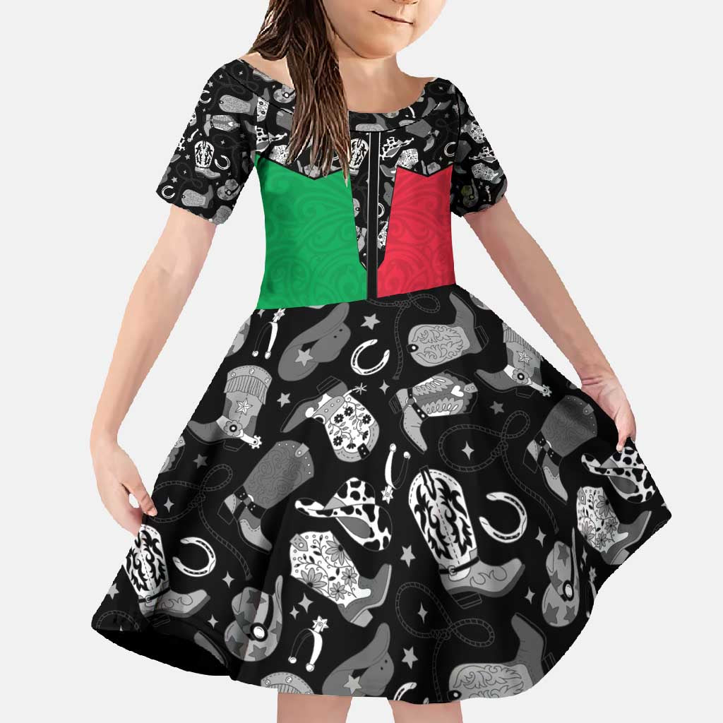 Vanuatu Cowboy Family Matching Off Shoulder Maxi Dress and Hawaiian Shirt Cowboy Symbols Split Stylized - Polynesian Pride