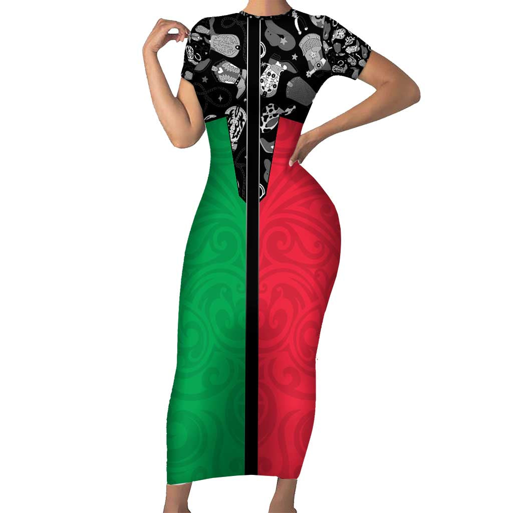 Vanuatu Cowboy Family Matching Short Sleeve Bodycon Dress and Hawaiian Shirt Cowboy Symbols Split Stylized - Polynesian Pride