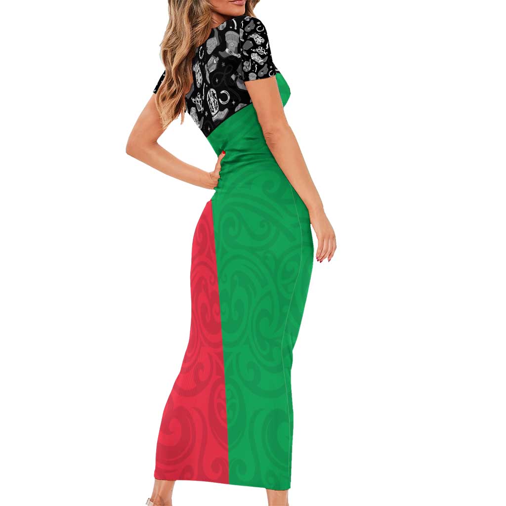 Vanuatu Cowboy Family Matching Short Sleeve Bodycon Dress and Hawaiian Shirt Cowboy Symbols Split Stylized - Polynesian Pride