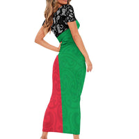 Vanuatu Cowboy Family Matching Short Sleeve Bodycon Dress and Hawaiian Shirt Cowboy Symbols Split Stylized - Polynesian Pride