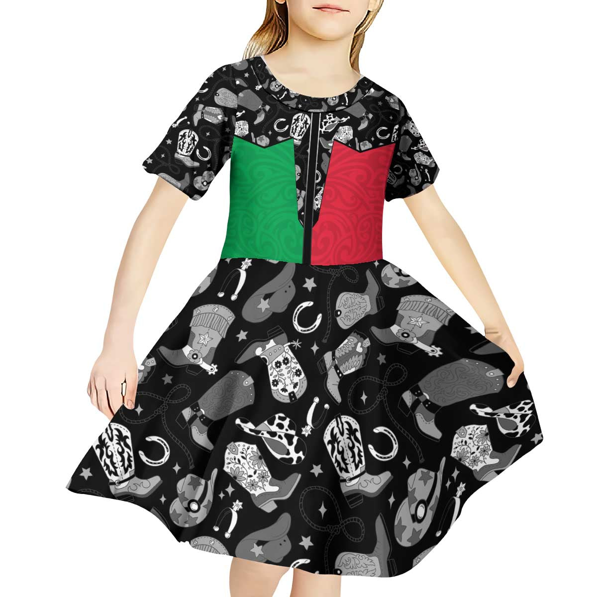 Vanuatu Cowboy Kid Short Sleeve Dress Cowboy Symbols Split Stylized - Polynesian Pride