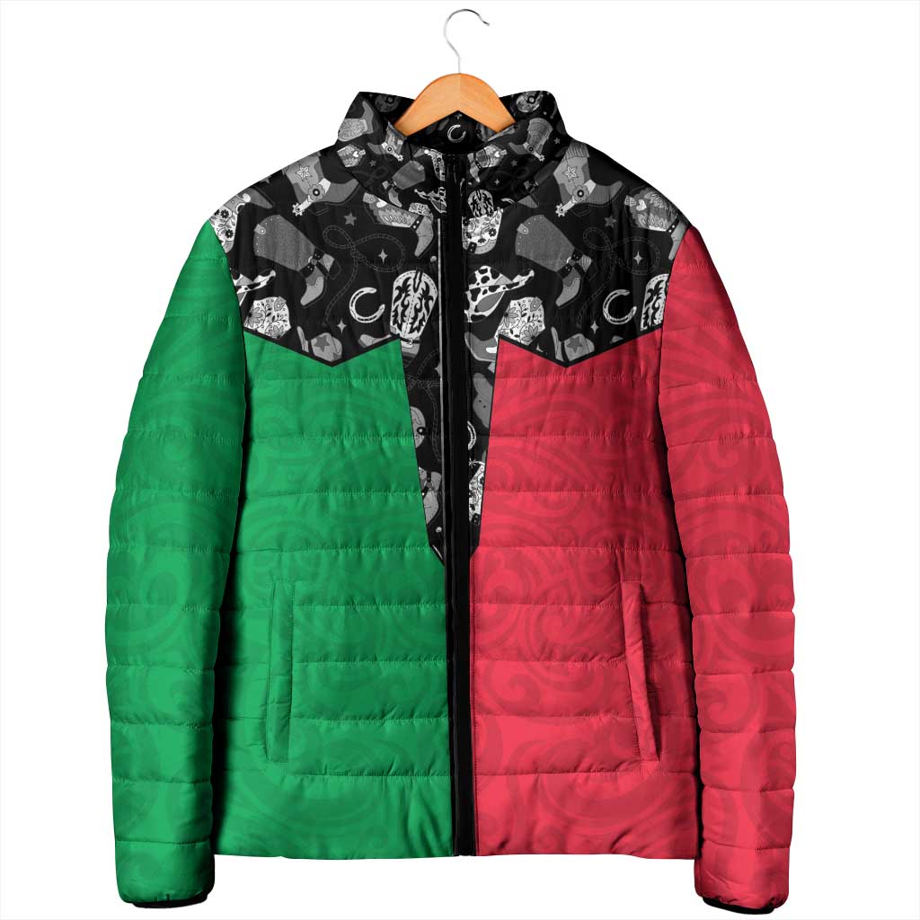 Vanuatu Cowboy Padded Jacket Cowboy Symbols Split Stylized - Polynesian Pride