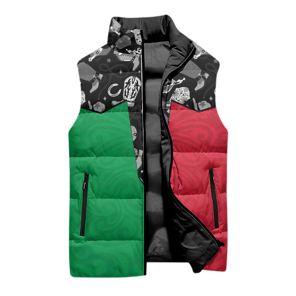 Vanuatu Cowboy Sleeveless Puffer Jacket Cowboy Symbols Split Stylized - Polynesian Pride
