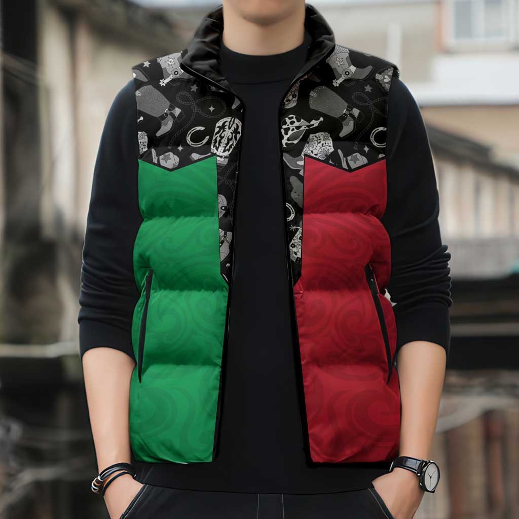 Vanuatu Cowboy Sleeveless Puffer Jacket Cowboy Symbols Split Stylized - Polynesian Pride
