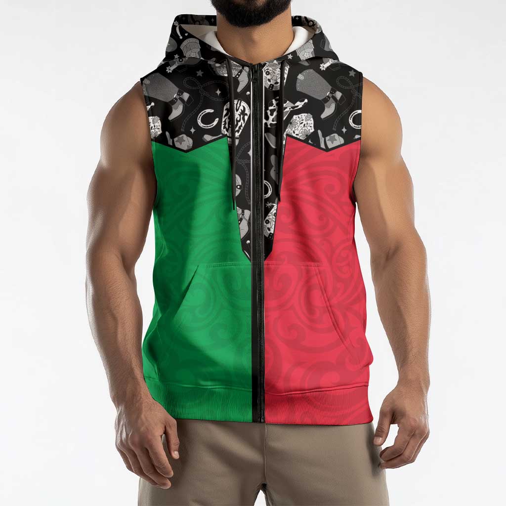 Vanuatu Cowboy Sleeveless Zip Hoodie Cowboy Symbols Split Stylized - Polynesian Pride