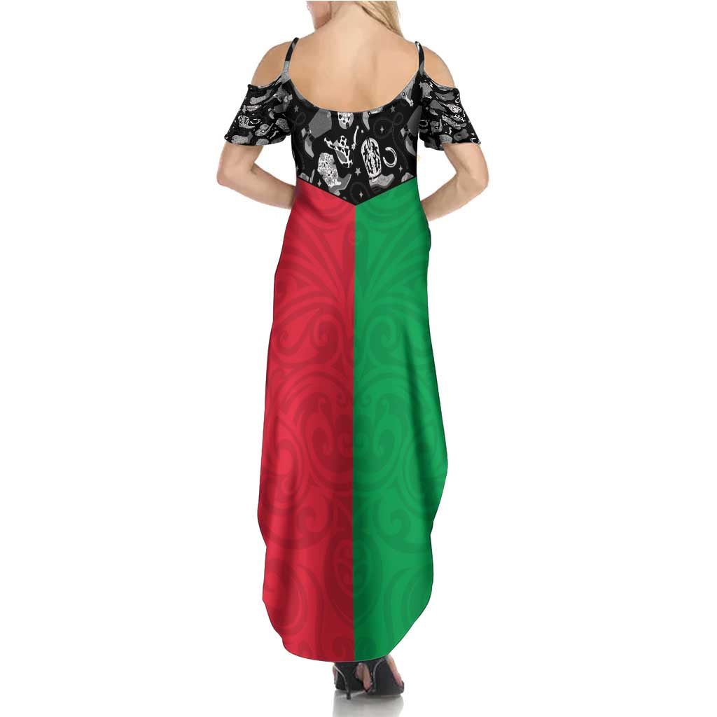 Vanuatu Cowboy Summer Maxi Dress Cowboy Symbols Split Stylized - Polynesian Pride