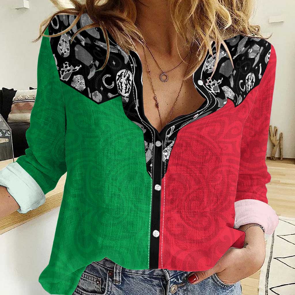 Vanuatu Cowboy Women Casual Shirt Cowboy Symbols Split Stylized - Polynesian Pride