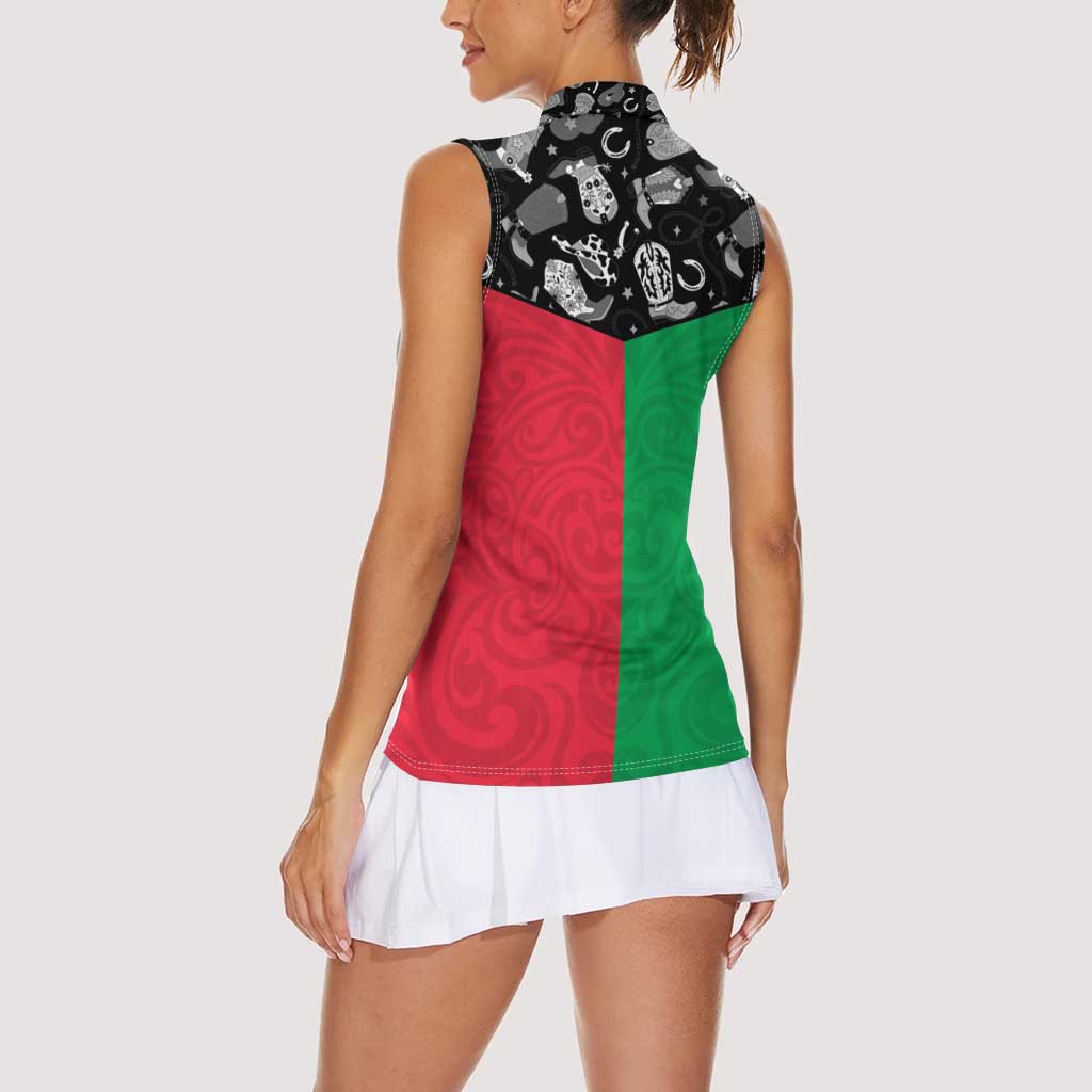 Vanuatu Cowboy Women Sleeveless Polo Shirt Cowboy Symbols Split Stylized - Polynesian Pride
