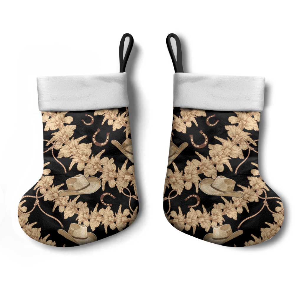 Vanuatu Cowboy Christmas Stocking Seamless Straw Hats Hibiscus - Polynesian Pride