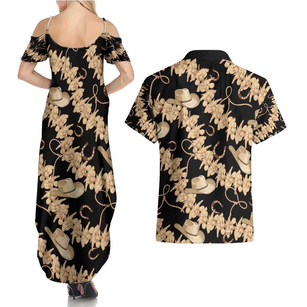Vanuatu Cowboy Couples Matching Summer Maxi Dress and Hawaiian Shirt Seamless Straw Hats Hibiscus - Polynesian Pride