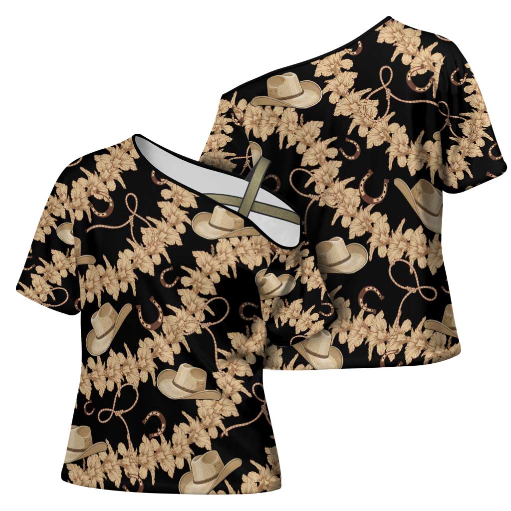 Vanuatu Cowboy Cross Shoulder Shirt Seamless Straw Hats Hibiscus - Polynesian Pride