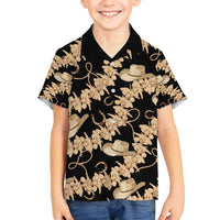 Vanuatu Cowboy Family Matching Long Sleeve Bodycon Dress and Hawaiian Shirt Seamless Straw Hats Hibiscus LT14 Son's Shirt Black - Polynesian Pride