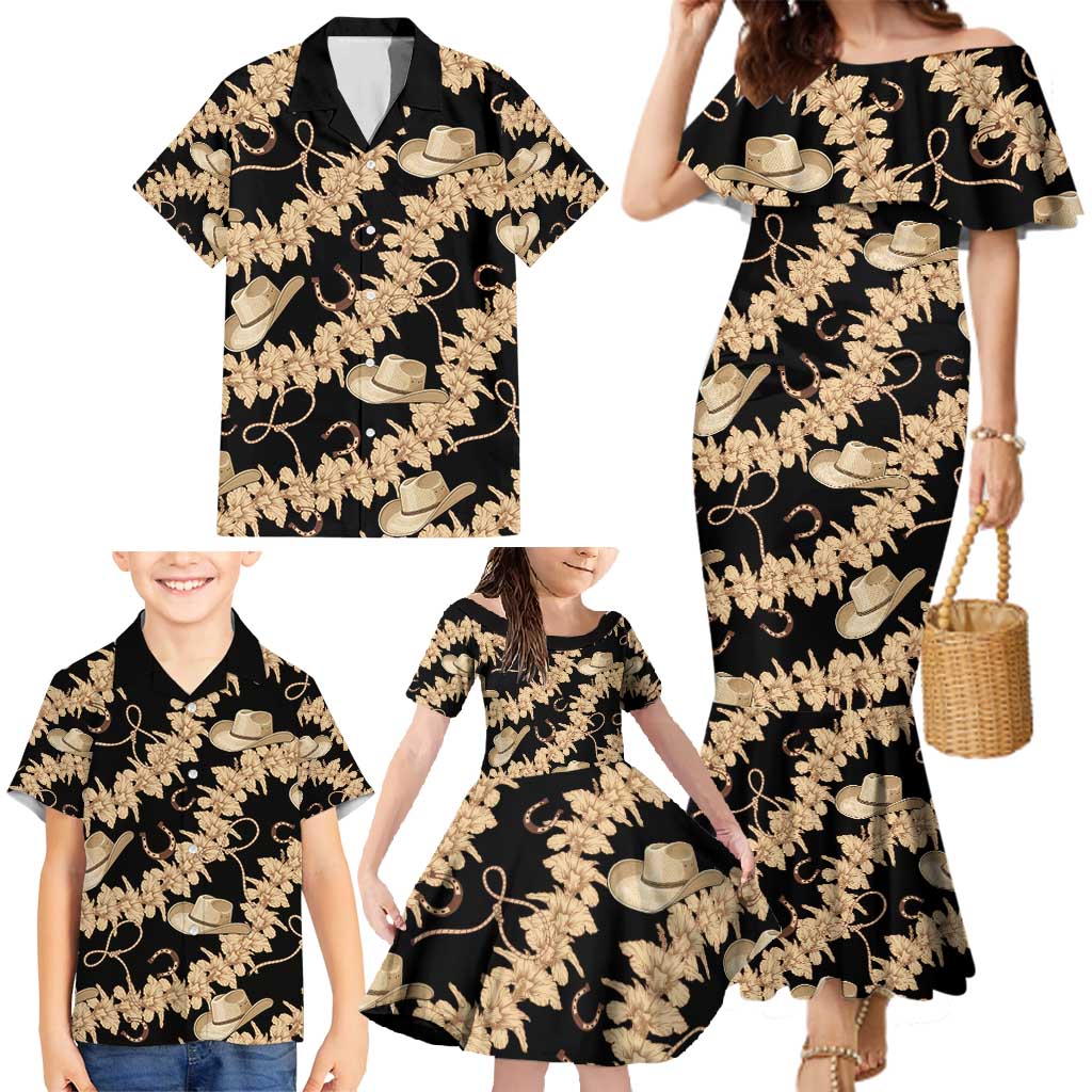 Vanuatu Cowboy Family Matching Mermaid Dress and Hawaiian Shirt Seamless Straw Hats Hibiscus LT14 - Polynesian Pride