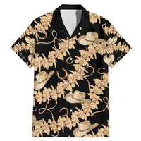 Vanuatu Cowboy Family Matching Mermaid Dress and Hawaiian Shirt Seamless Straw Hats Hibiscus LT14 Dad's Shirt - Short Sleeve Black - Polynesian Pride
