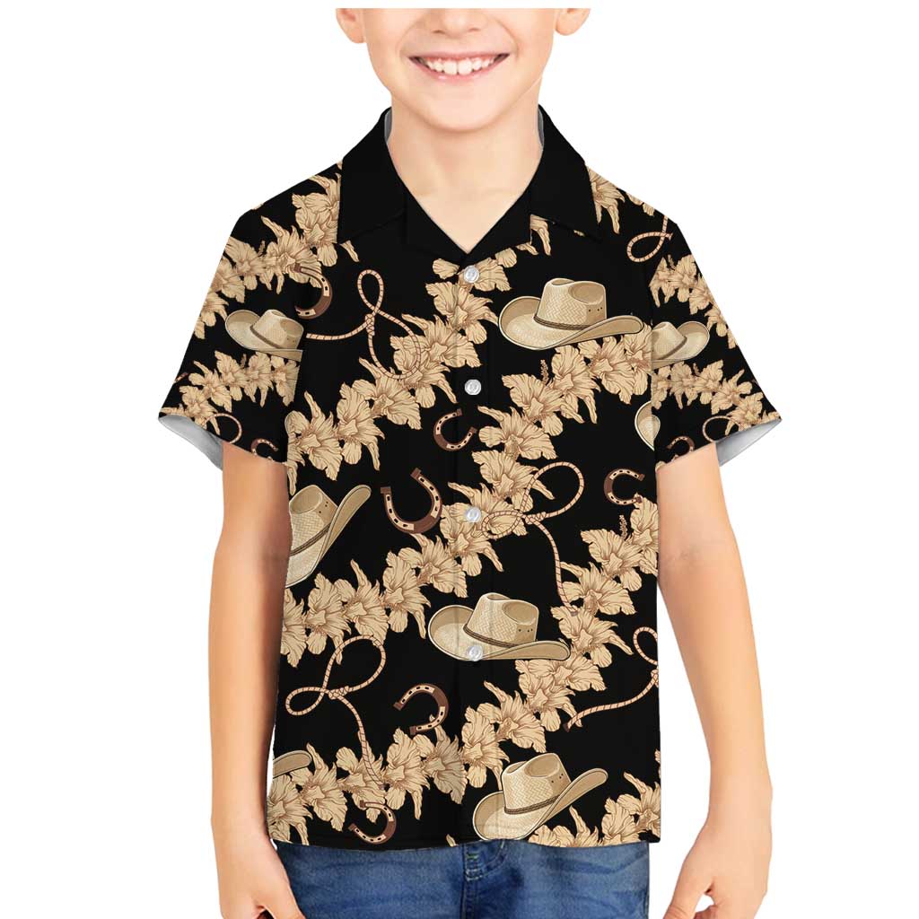Vanuatu Cowboy Family Matching Mermaid Dress and Hawaiian Shirt Seamless Straw Hats Hibiscus LT14 Son's Shirt Black - Polynesian Pride