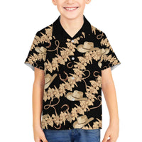 Vanuatu Cowboy Family Matching Off The Shoulder Long Sleeve Dress and Hawaiian Shirt Seamless Straw Hats Hibiscus LT14 Son's Shirt Black - Polynesian Pride