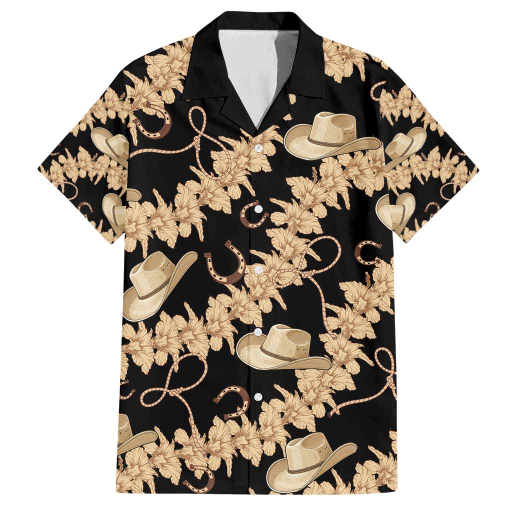 Vanuatu Cowboy Family Matching Off Shoulder Maxi Dress and Hawaiian Shirt Seamless Straw Hats Hibiscus LT14 Dad's Shirt - Short Sleeve Black - Polynesian Pride
