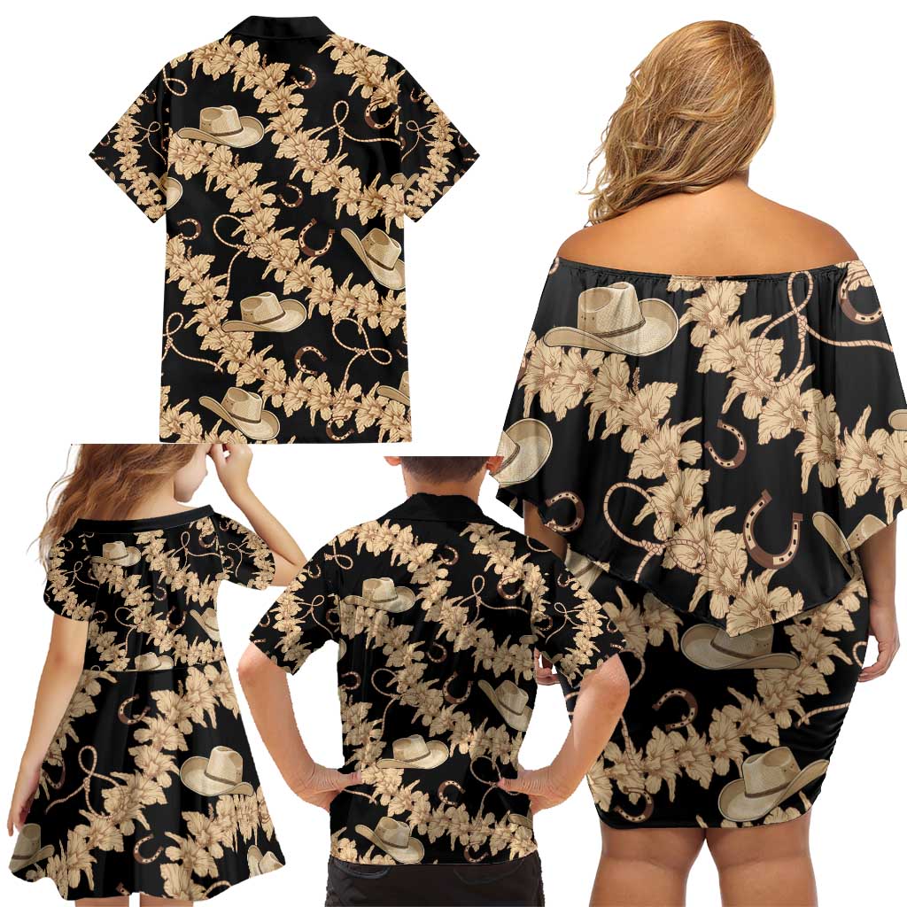 Vanuatu Cowboy Family Matching Off Shoulder Short Dress and Hawaiian Shirt Seamless Straw Hats Hibiscus LT14 - Polynesian Pride