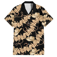 Vanuatu Cowboy Family Matching Off Shoulder Short Dress and Hawaiian Shirt Seamless Straw Hats Hibiscus LT14 Dad's Shirt - Short Sleeve Black - Polynesian Pride