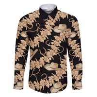 Vanuatu Cowboy Family Matching Off Shoulder Short Dress and Hawaiian Shirt Seamless Straw Hats Hibiscus LT14 Dad's Shirt - Long Sleeve Black - Polynesian Pride