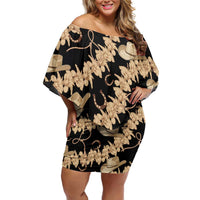 Vanuatu Cowboy Family Matching Off Shoulder Short Dress and Hawaiian Shirt Seamless Straw Hats Hibiscus LT14 Mom's Dress Black - Polynesian Pride