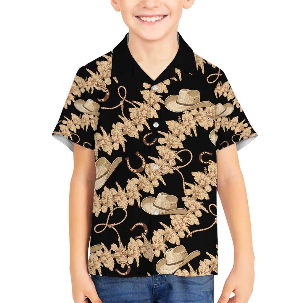 Vanuatu Cowboy Family Matching Off Shoulder Short Dress and Hawaiian Shirt Seamless Straw Hats Hibiscus LT14 Son's Shirt Black - Polynesian Pride