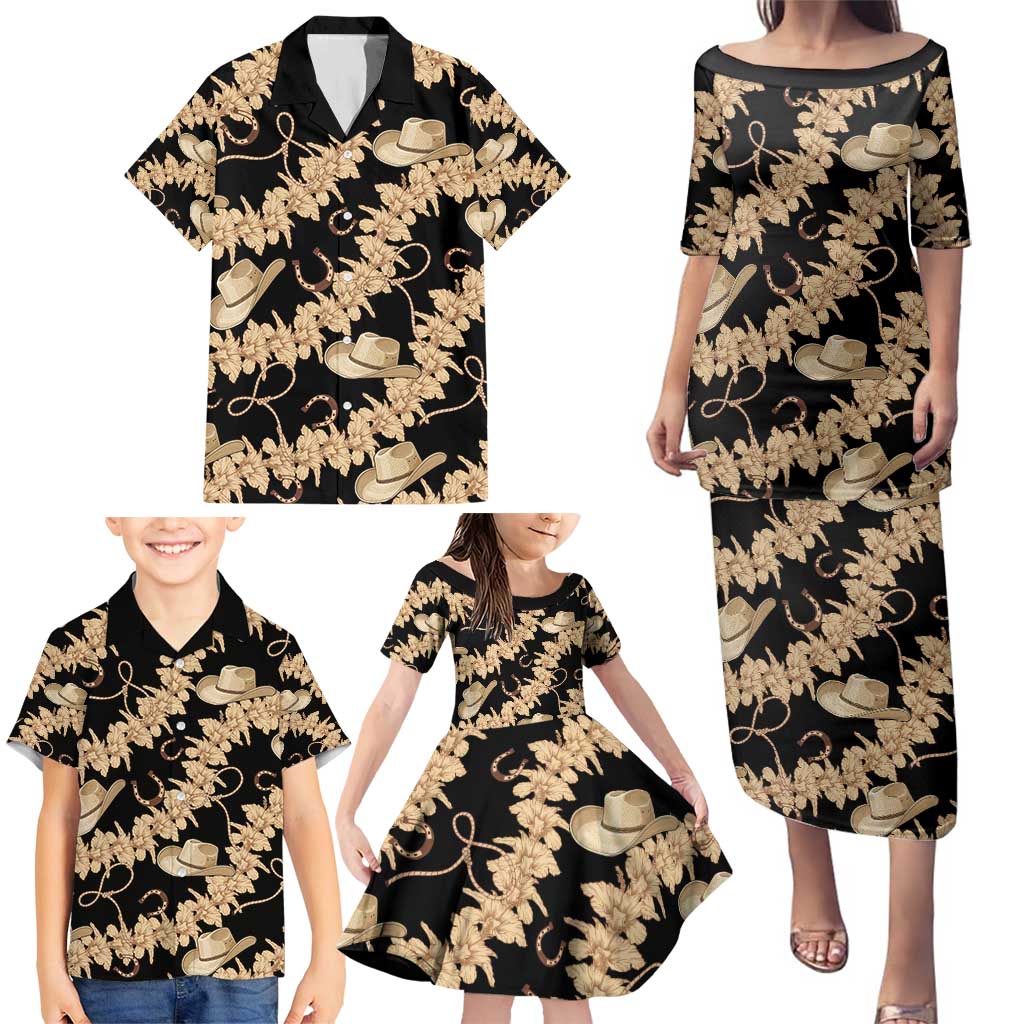 Vanuatu Cowboy Family Matching Puletasi and Hawaiian Shirt Seamless Straw Hats Hibiscus - Polynesian Pride