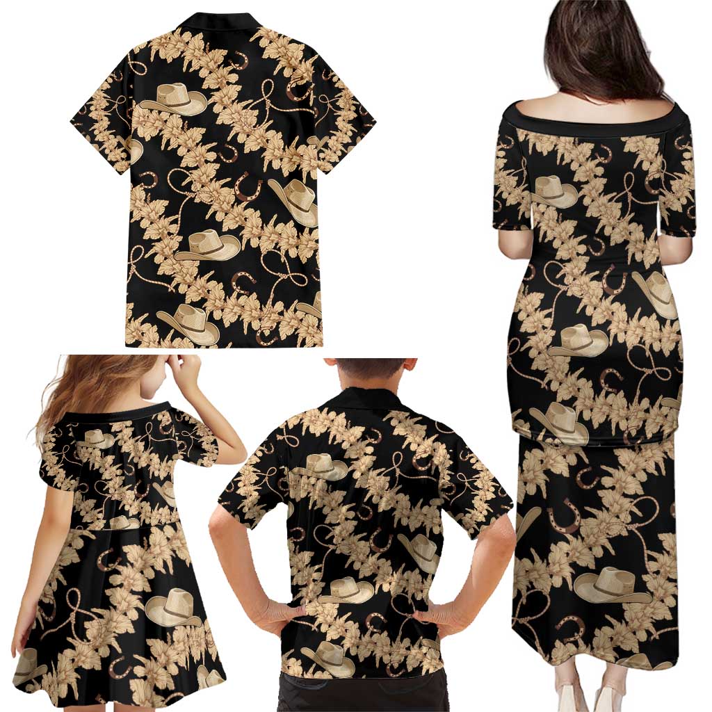 Vanuatu Cowboy Family Matching Puletasi and Hawaiian Shirt Seamless Straw Hats Hibiscus - Polynesian Pride