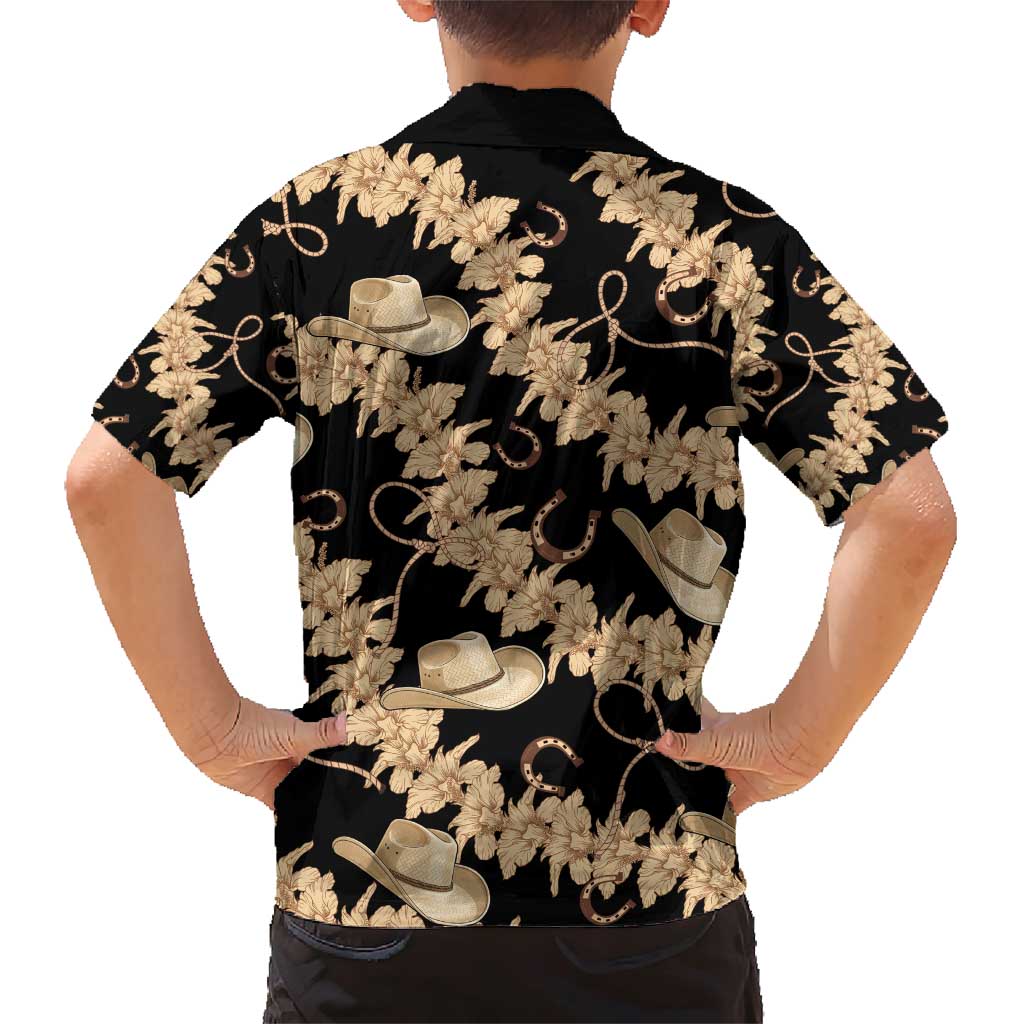 Vanuatu Cowboy Family Matching Short Sleeve Bodycon Dress and Hawaiian Shirt Seamless Straw Hats Hibiscus LT14 - Polynesian Pride