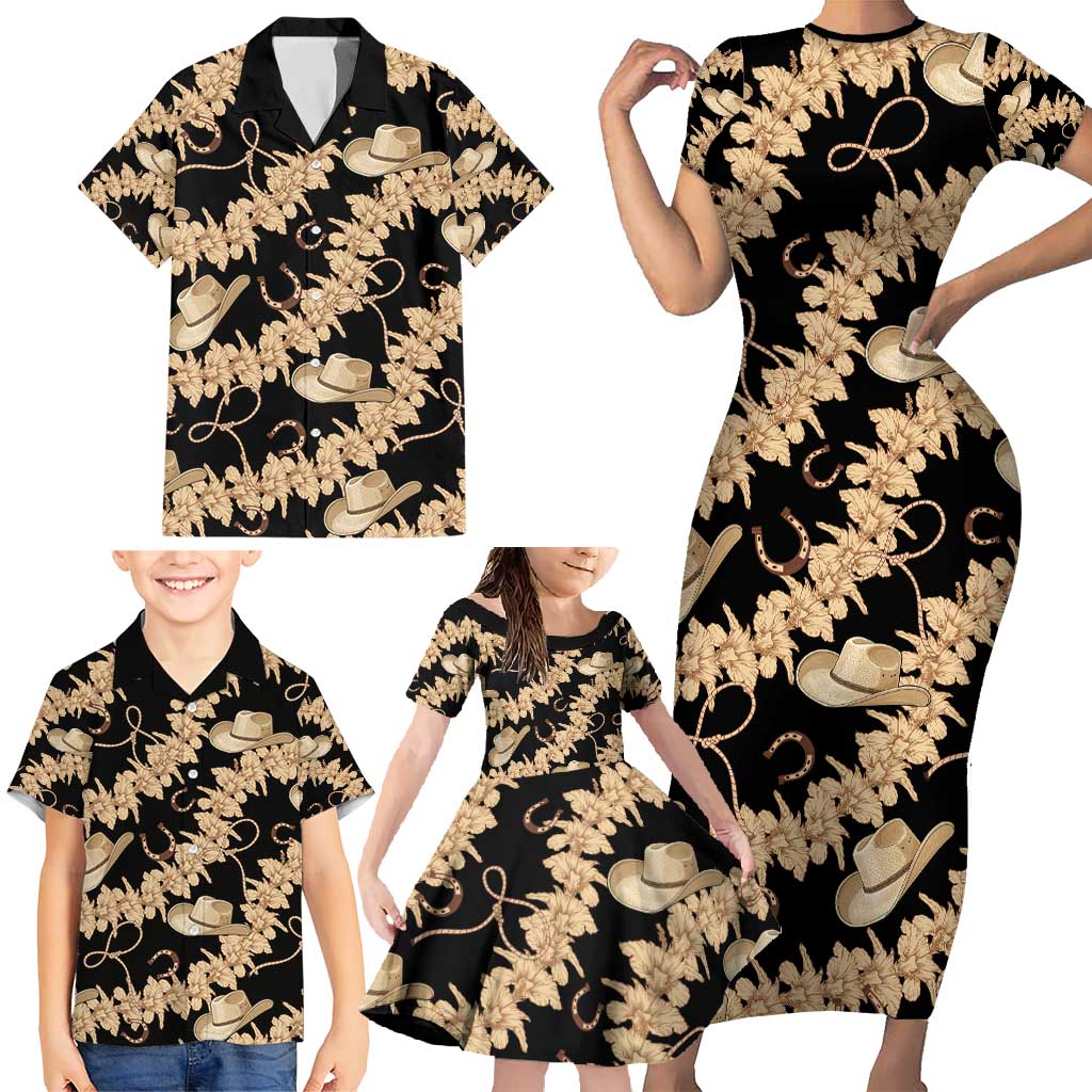 Vanuatu Cowboy Family Matching Short Sleeve Bodycon Dress and Hawaiian Shirt Seamless Straw Hats Hibiscus LT14 - Polynesian Pride