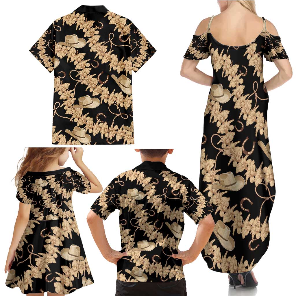 Vanuatu Cowboy Family Matching Summer Maxi Dress and Hawaiian Shirt Seamless Straw Hats Hibiscus LT14 - Polynesian Pride