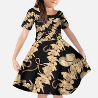 Vanuatu Cowboy Family Matching Tank Maxi Dress and Hawaiian Shirt Seamless Straw Hats Hibiscus LT14 Daughter's Dress Black - Polynesian Pride