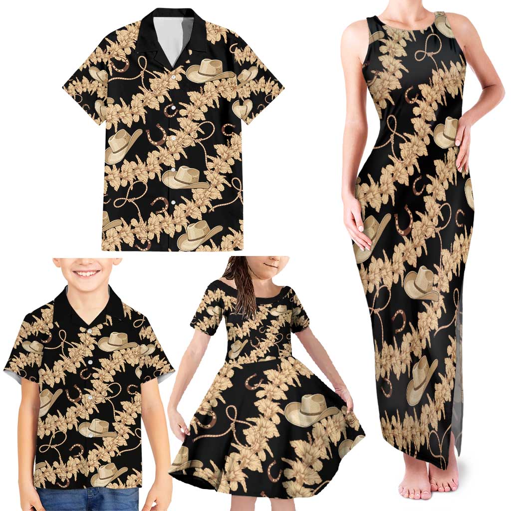 Vanuatu Cowboy Family Matching Tank Maxi Dress and Hawaiian Shirt Seamless Straw Hats Hibiscus LT14 - Polynesian Pride