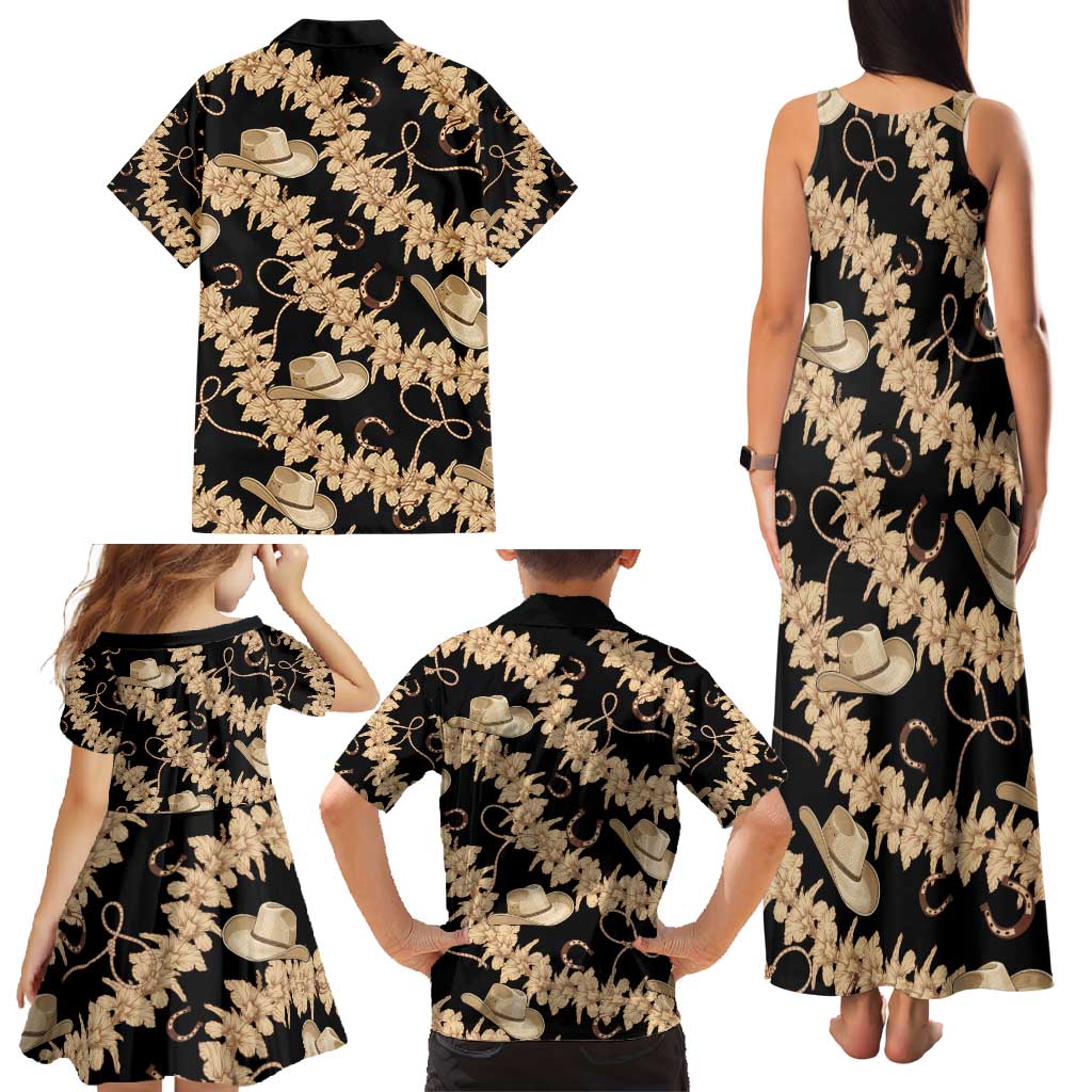 Vanuatu Cowboy Family Matching Tank Maxi Dress and Hawaiian Shirt Seamless Straw Hats Hibiscus LT14 - Polynesian Pride