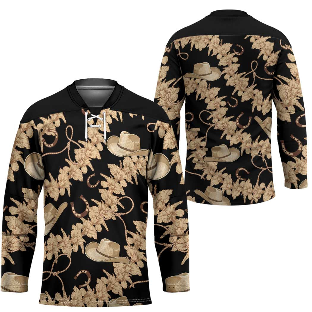 Vanuatu Cowboy Hockey Jersey Seamless Straw Hats Hibiscus - Polynesian Pride