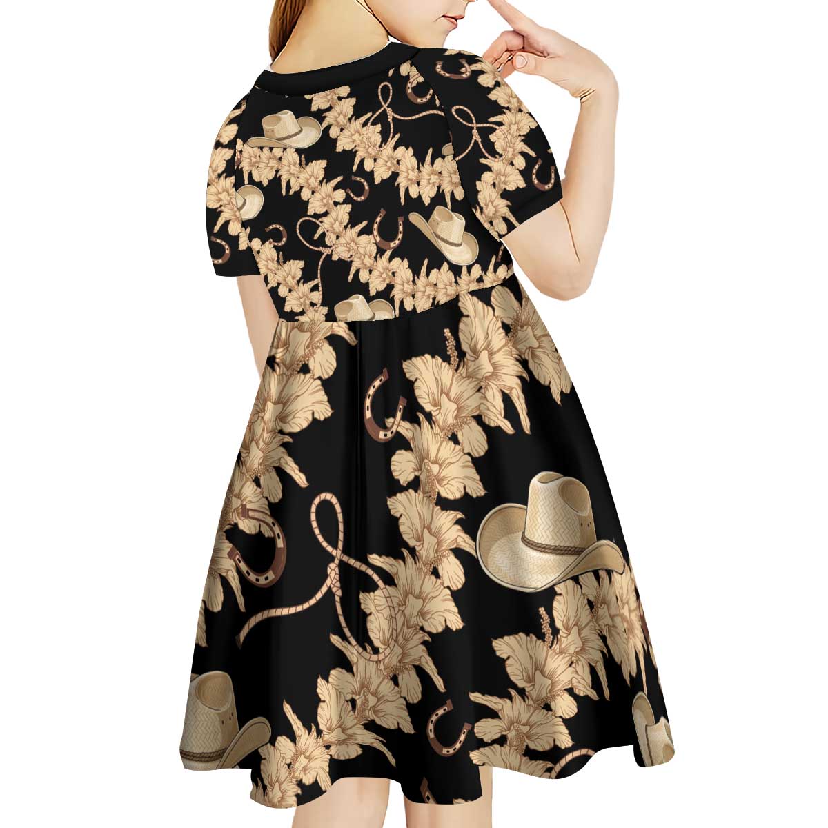 Vanuatu Cowboy Kid Short Sleeve Dress Seamless Straw Hats Hibiscus LT14 - Polynesian Pride