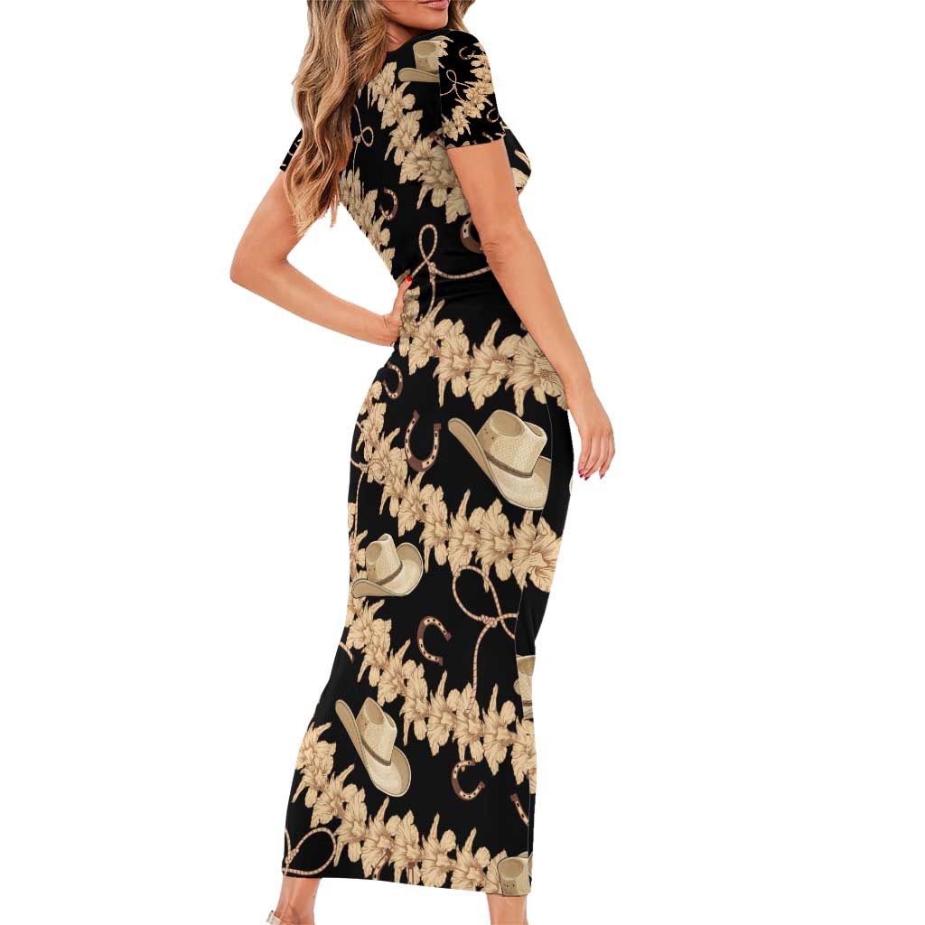 Vanuatu Cowboy Short Sleeve Bodycon Dress Seamless Straw Hats Hibiscus - Polynesian Pride