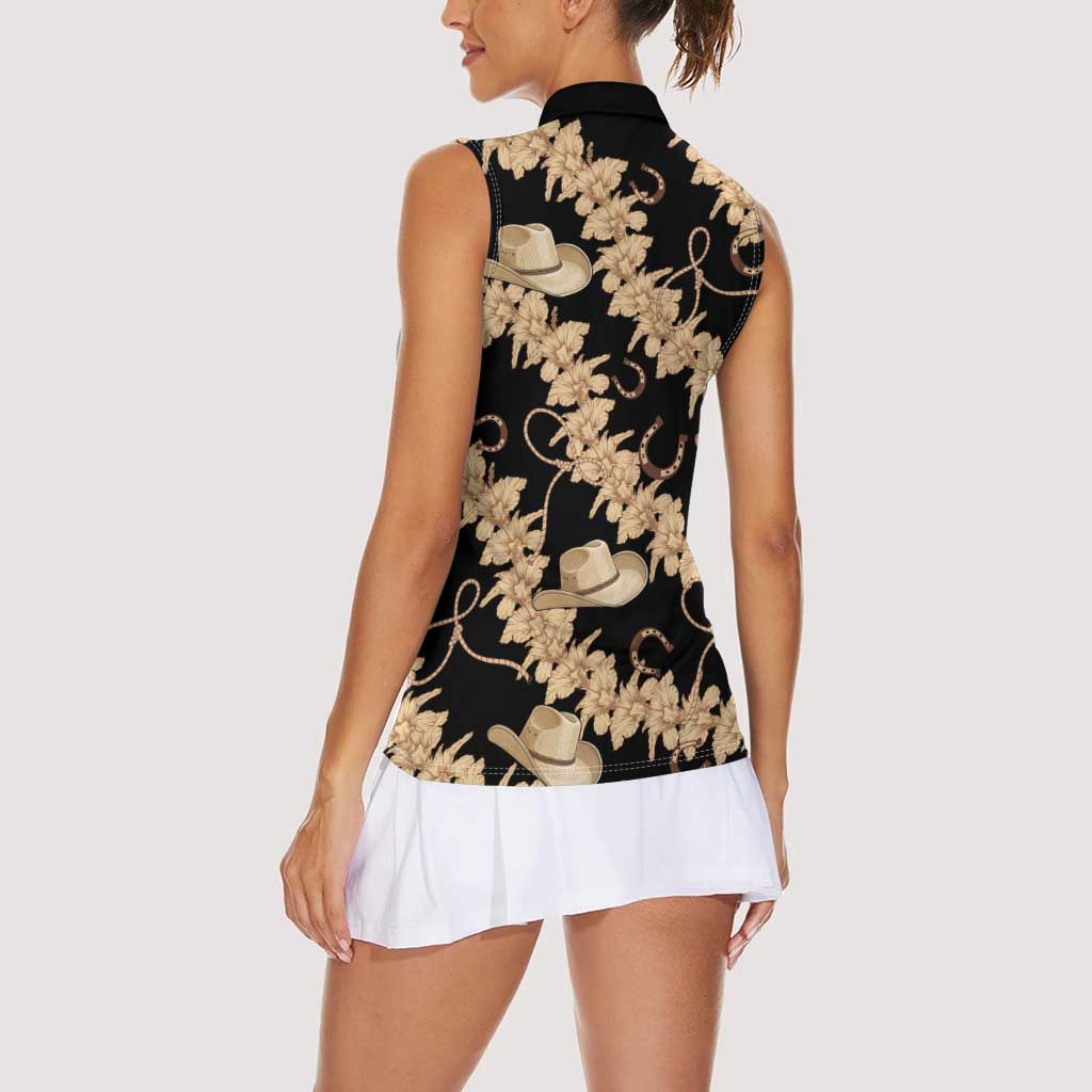 Vanuatu Cowboy Women Sleeveless Polo Shirt Seamless Straw Hats Hibiscus - Polynesian Pride