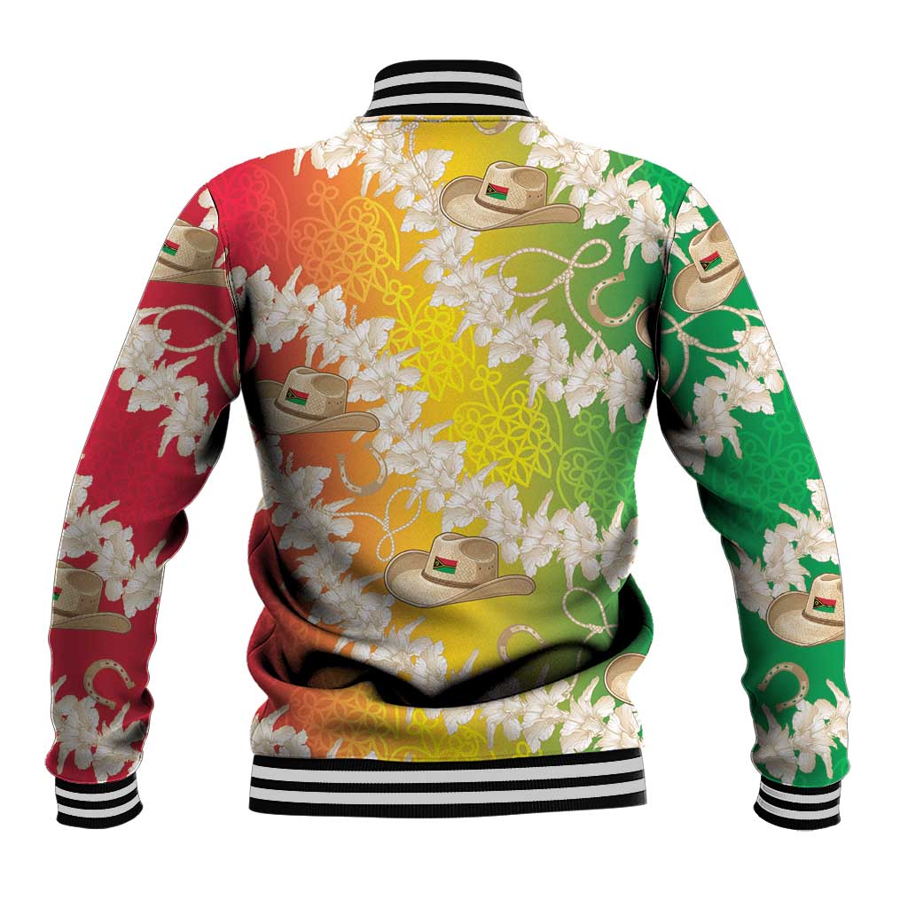 Vanuatu Cowboy Baseball Jacket Straw Hats Hibiscus With Sand Drawing - Polynesian Pride