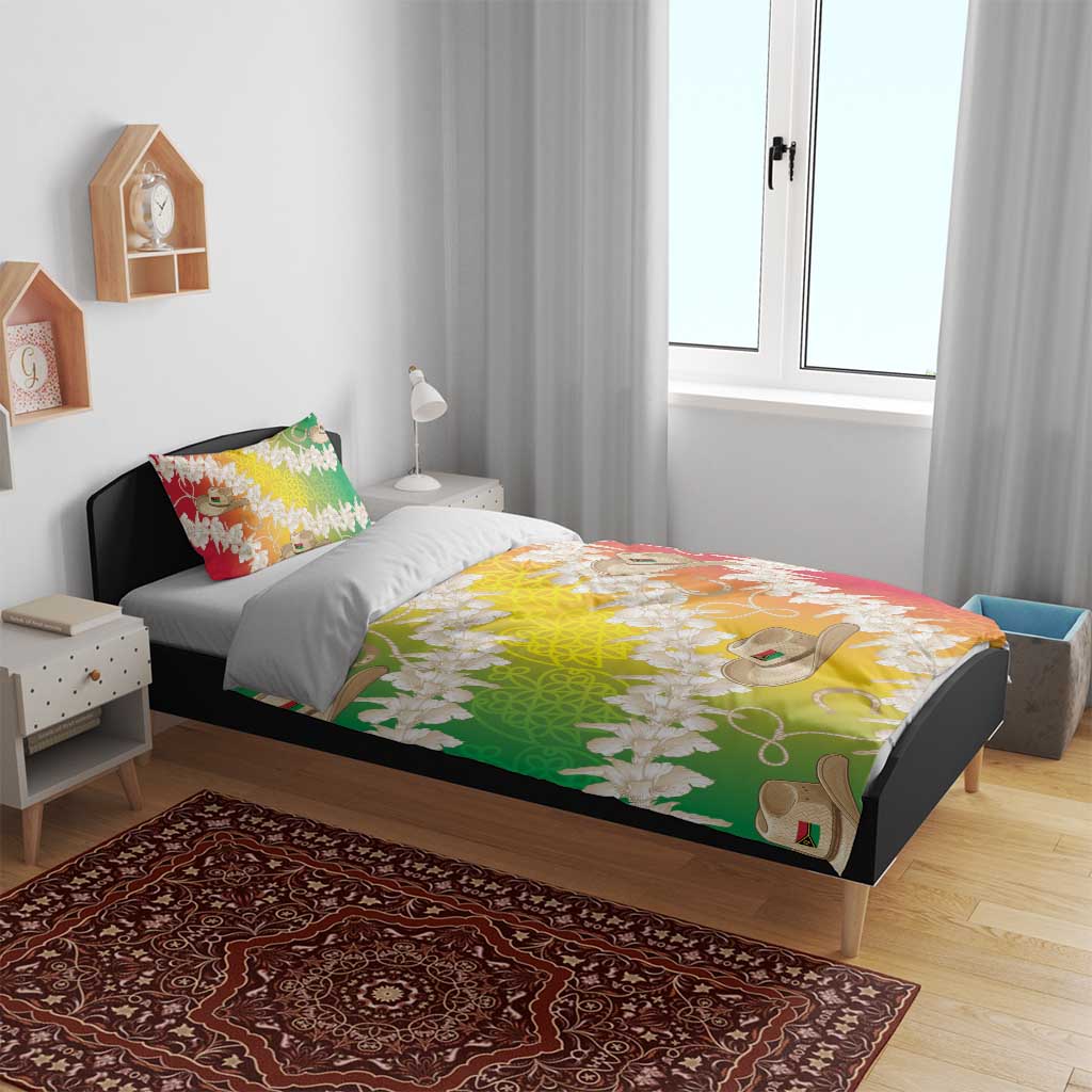 Vanuatu Cowboy Bedding Set Straw Hats Hibiscus With Sand Drawing - Polynesian Pride