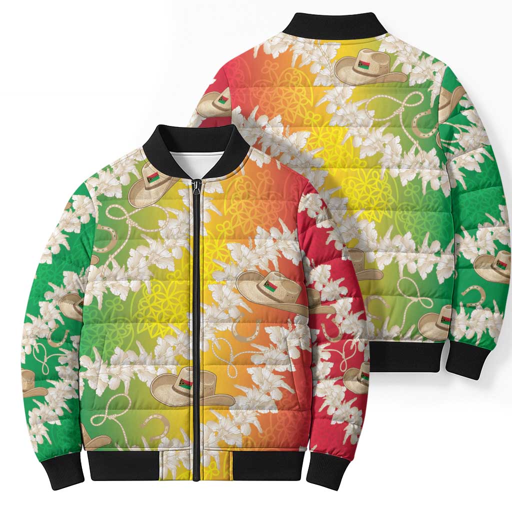 Vanuatu Cowboy Bomber Puffer Jacket Straw Hats Hibiscus With Sand Drawing - Polynesian Pride