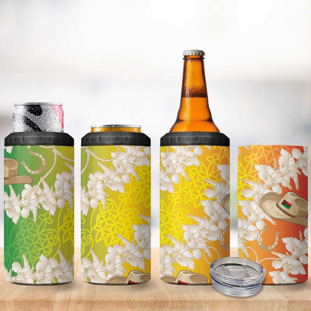 Vanuatu Cowboy 4 in 1 Can Cooler Tumbler Straw Hats Hibiscus With Sand Drawing LT14 - Polynesian Pride