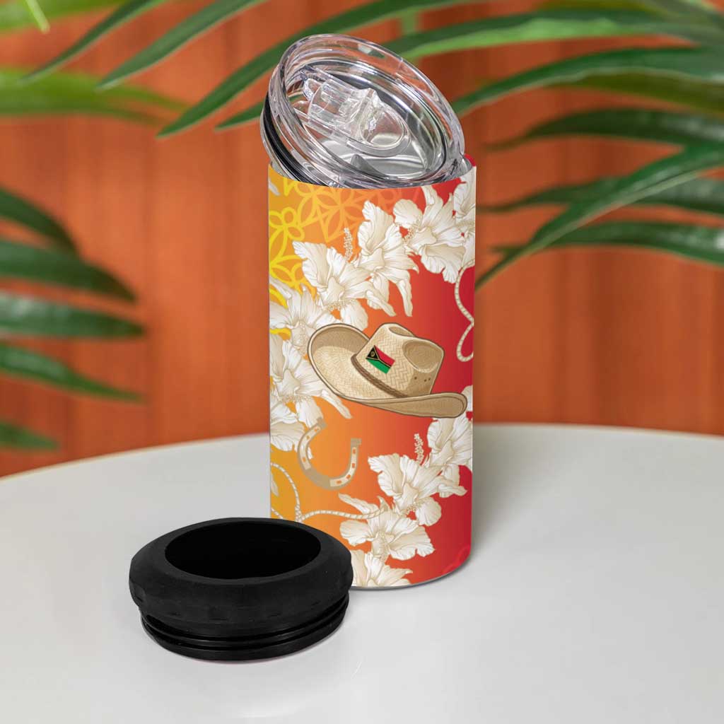 Vanuatu Cowboy 4 in 1 Can Cooler Tumbler Straw Hats Hibiscus With Sand Drawing LT14 - Polynesian Pride