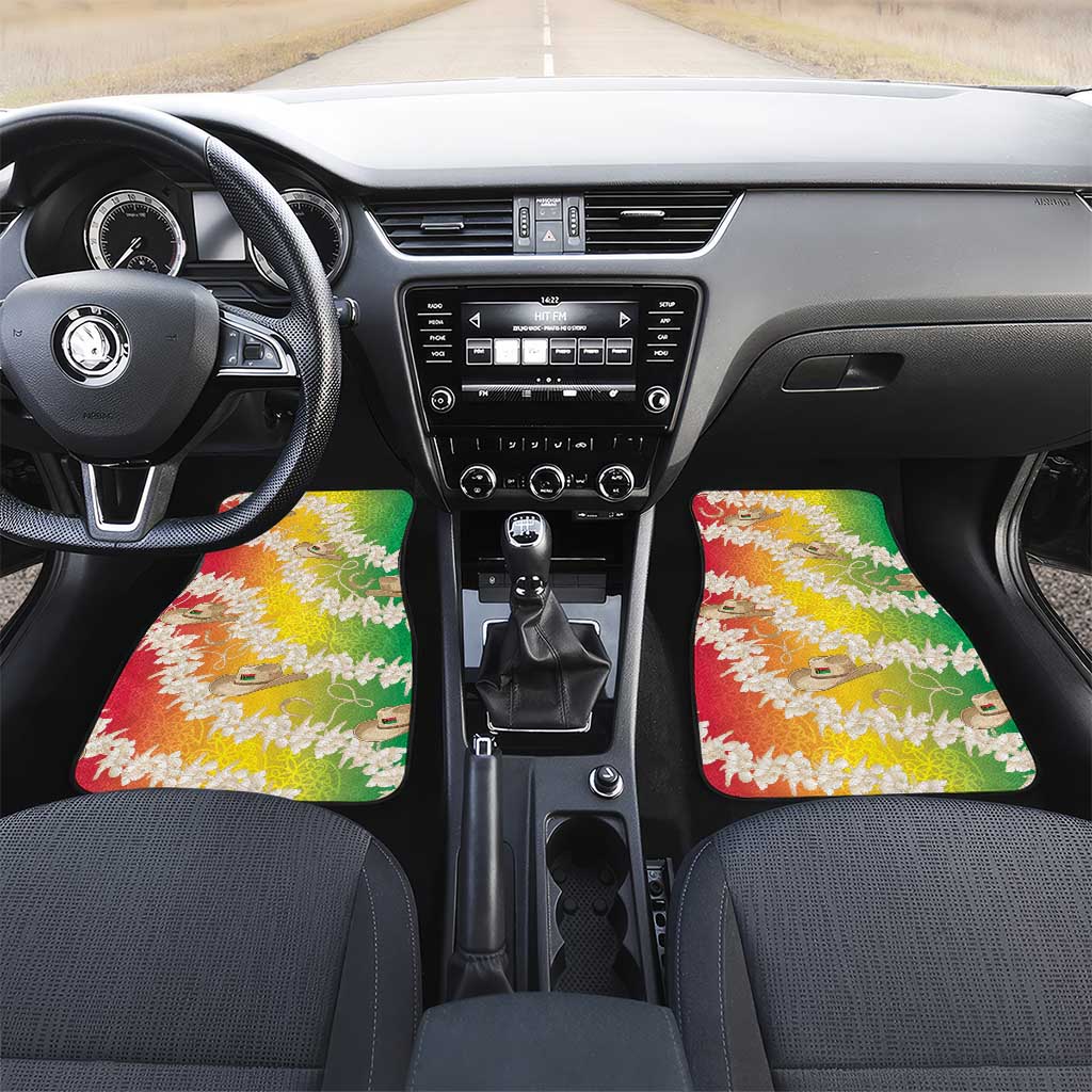 Vanuatu Cowboy Car Mats Straw Hats Hibiscus With Sand Drawing - Polynesian Pride