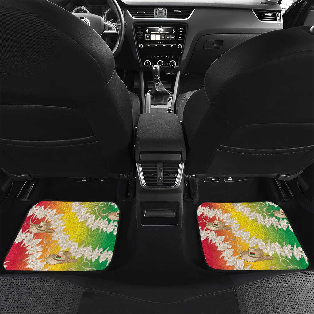 Vanuatu Cowboy Car Mats Straw Hats Hibiscus With Sand Drawing - Polynesian Pride
