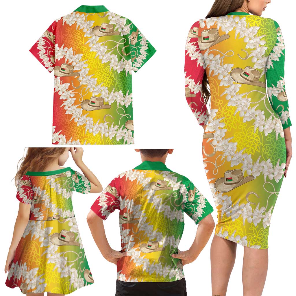 Vanuatu Cowboy Family Matching Long Sleeve Bodycon Dress and Hawaiian Shirt Straw Hats Hibiscus With Sand Drawing LT14 - Polynesian Pride