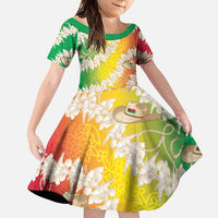 Vanuatu Cowboy Family Matching Off Shoulder Maxi Dress and Hawaiian Shirt Straw Hats Hibiscus With Sand Drawing LT14 Daughter's Dress Reggae - Polynesian Pride